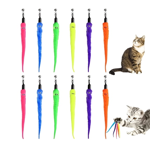 BESTSKY Cat Worm Toy Refills Set with Teaser Toys,Assorted (12 Pack)
