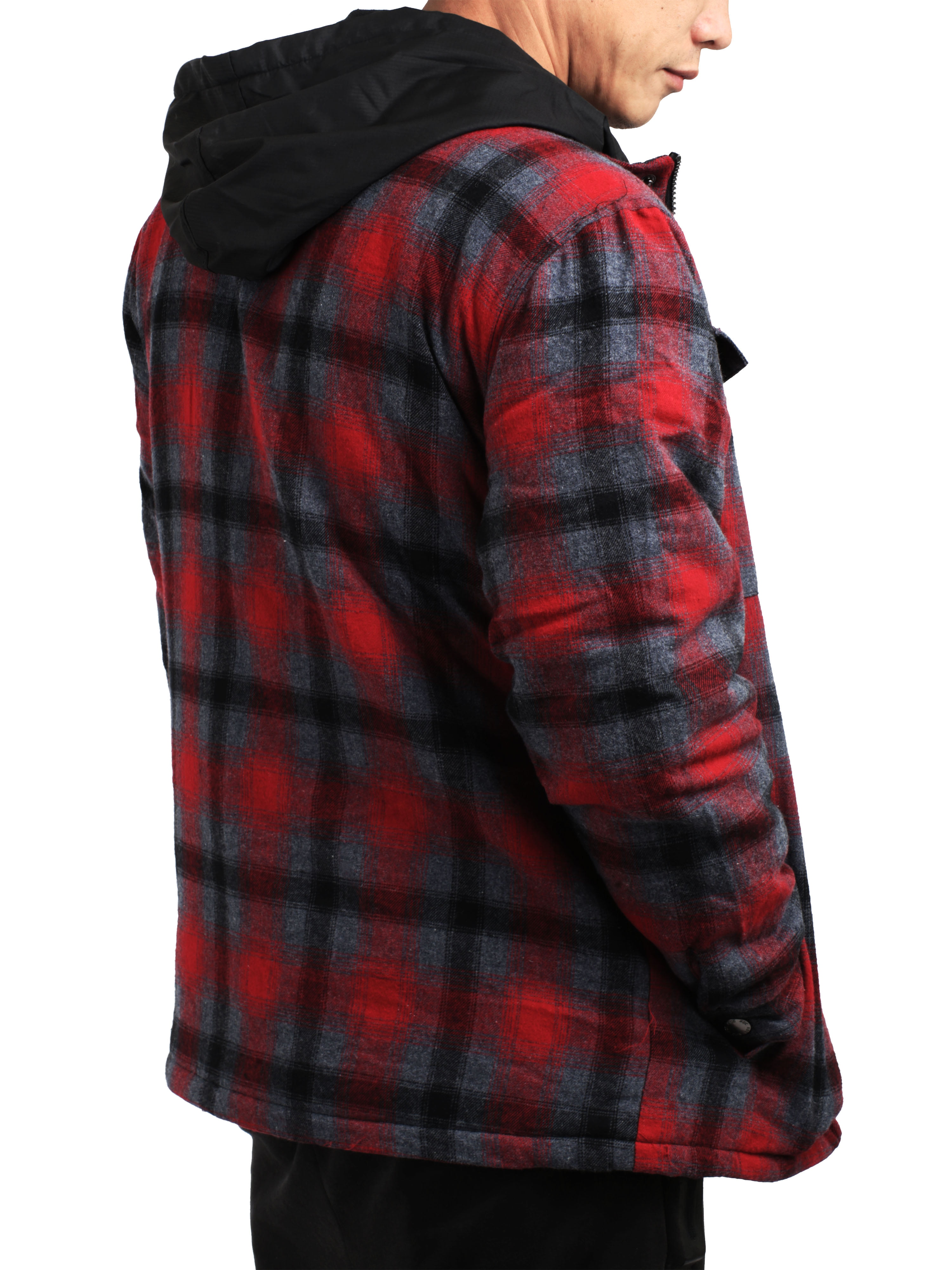 Mens Padded Lumberjack Quilted Shirt Flannel Work Wear Hoodie Zip Button Jacket 