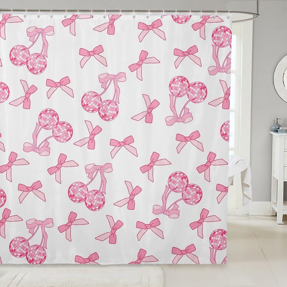 Cartoon Bowknot Kids Shower Curtains,Western Cowgirl Disco Ball Retro Bathroom Curtains for Girls Women,Bow Tie Cute Princess Pink Romantic Waterproof Curtains,12 Hooks Suits,72" W x 84" L