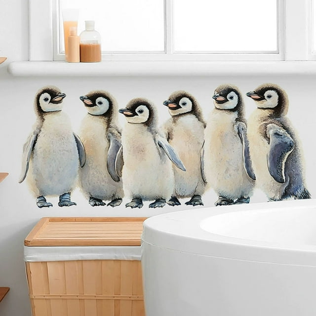 Calcomanías de pared autoadhesivas de PVC con forma de bonita familia de pingüinos