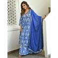 thumbnail image 3 of Janasya Indian Women's Blue Cotton Floral Block Print Kurta with Flared Palazzo and Dupatta, 3 of 7
