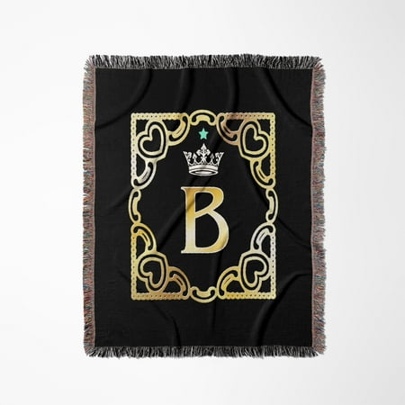 Letter B- Image Of Monogram With Crown And Blue Star- Not Metal Foil Woven Blanket Letter B- Image Of Monogram With Crown And Blue Star- Not Metal Foil Woven Blanket
