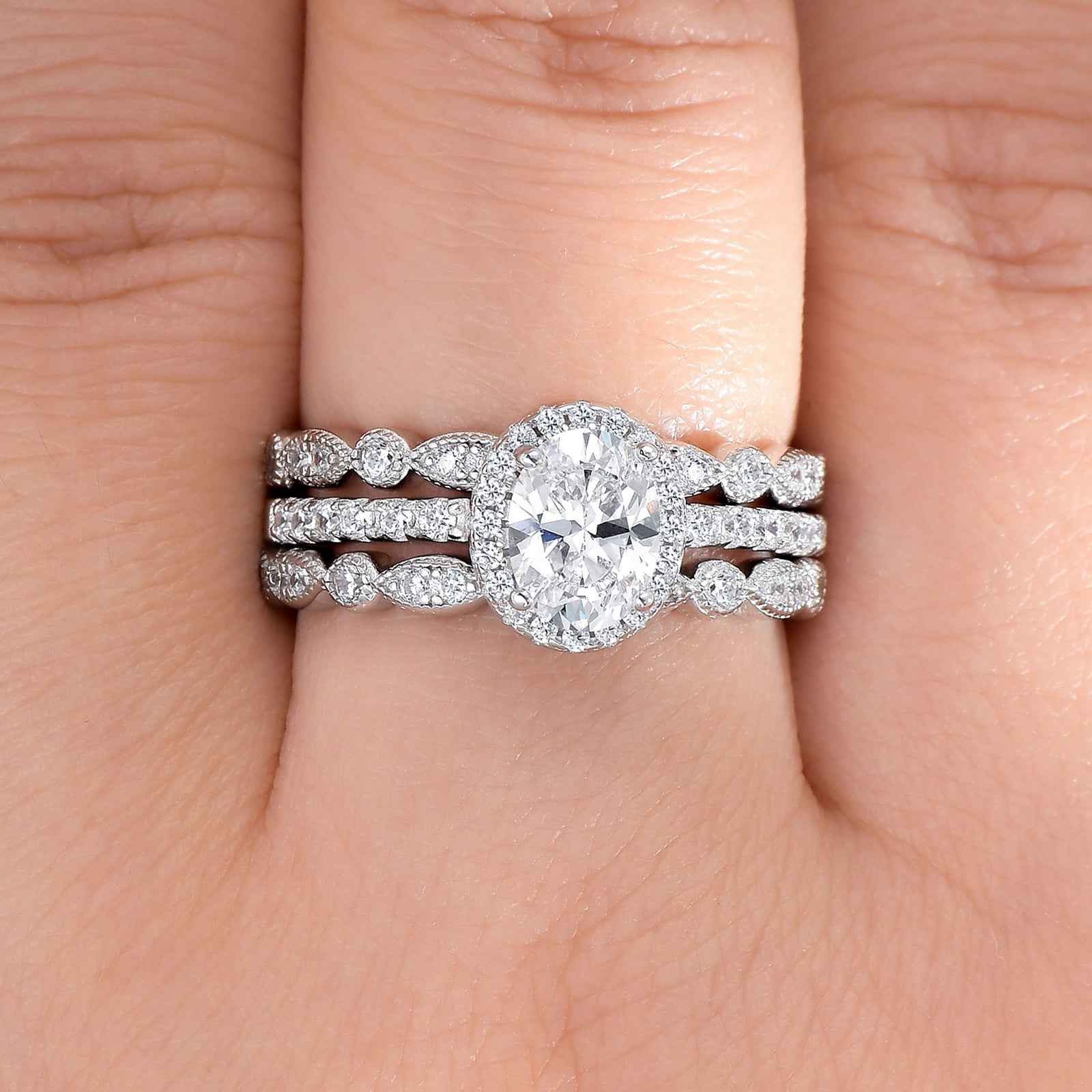 Newshe Jewellery Engagement Sets Wedding Rings for Women 925 Sterling Silver 3pcs White Cz Size 6
