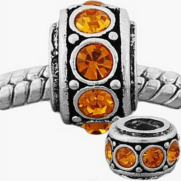 Buckets of Beads Silver November Birthstone Cintrine Rhinestone Charm Bead. Fits Troll, Zable, Baigi, Chamilia Charm Bracelets.