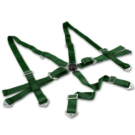 DNA Motoring Universal Green Nylon 6-Point Quick Release Camlock Seat Belt Harness