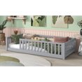 thumbnail image 6 of Twin Size Floor Bed with Fence without Door, Rubber Wood Floor Bed with Safety Guardrails,Natural, 6 of 11