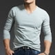 thumbnail image 4 of Venta al por mayor de camisetas ajustadas de manga larga con cuello en V para hombre, color gris oscuro, capa base, jersey interior ajustado, colección de otoño de moda, 4 of 4