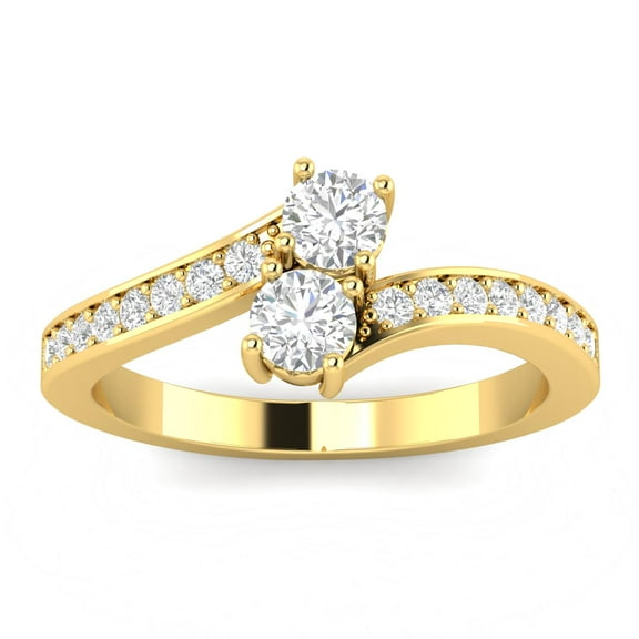 1/2 Carat TW Natural Diamond Two Stone Rings in 10k Yellow Gold (G-H Color, I2-I3 Clarity)