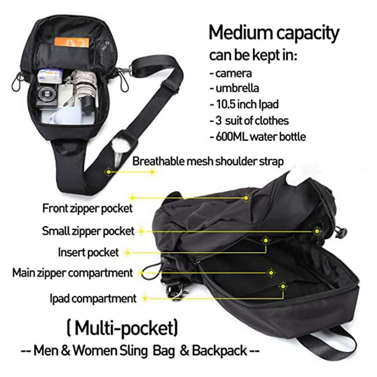 Mens Sling Bag Cross Body Handbag Chest Bag Shoulder Pack Sports Travel  Backpack
