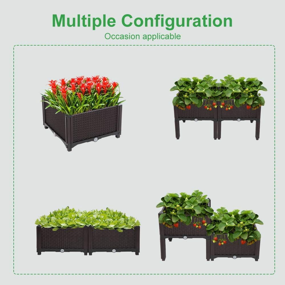 VINGLI Square Raised Garden Bed, Self-Watering Plastic Planter for Indoor Outdoor Vegetables, Fruits, Potato, Flowers, All Weather (2 Pcs)