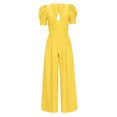 thumbnail image 4 of cfhntfmh Jumpsuit for Women Trendy Deep V Neck Petal Short Sleeve Rompers Loose Wide Leg Palazzo Pants Gong out Outfits, 4 of 6