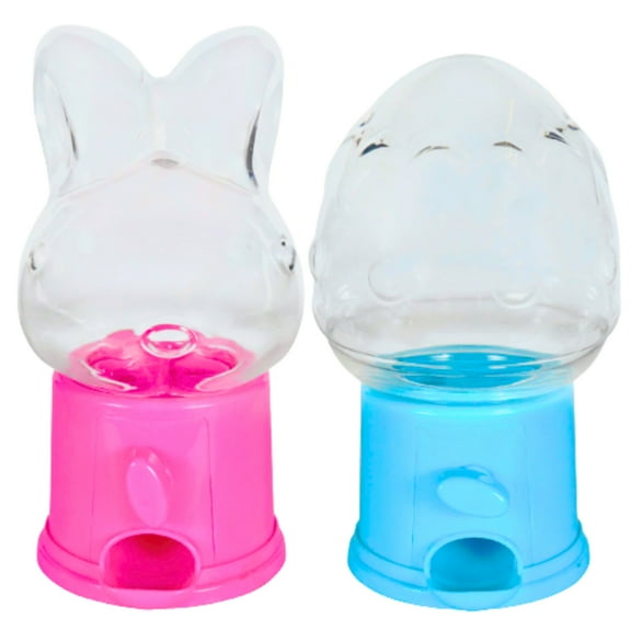 (2) Mini Easter-Themed Candy Dispenser, 5.8in. Plastic Pink Bunny and Blue Egg Design Gumball Machines DIY Spring Party Treats Container Basket Filler Gift Decor