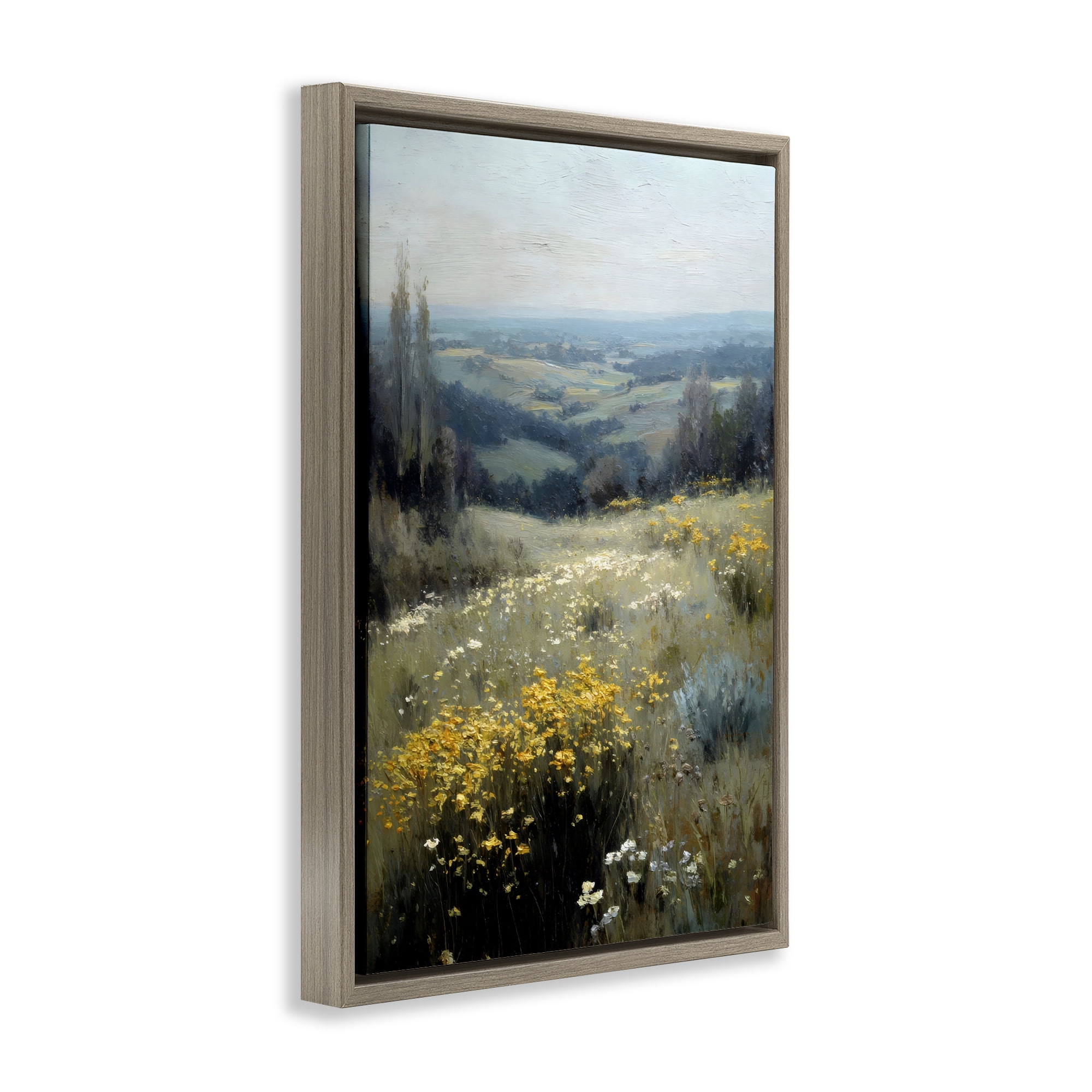 Stupell Industries Sporadic Meadow Flowers Brown Framed Floater Canvas Wall Art, design by Petal Prints Design