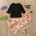 thumbnail image 4 of Mercatoo Toddler Baby Girl Halloween Clothes Set Long Sleeve Pumpkin Letter Sweatshirt Pumpkin Bell Bottom Pants Fall Outfits, 4 of 9