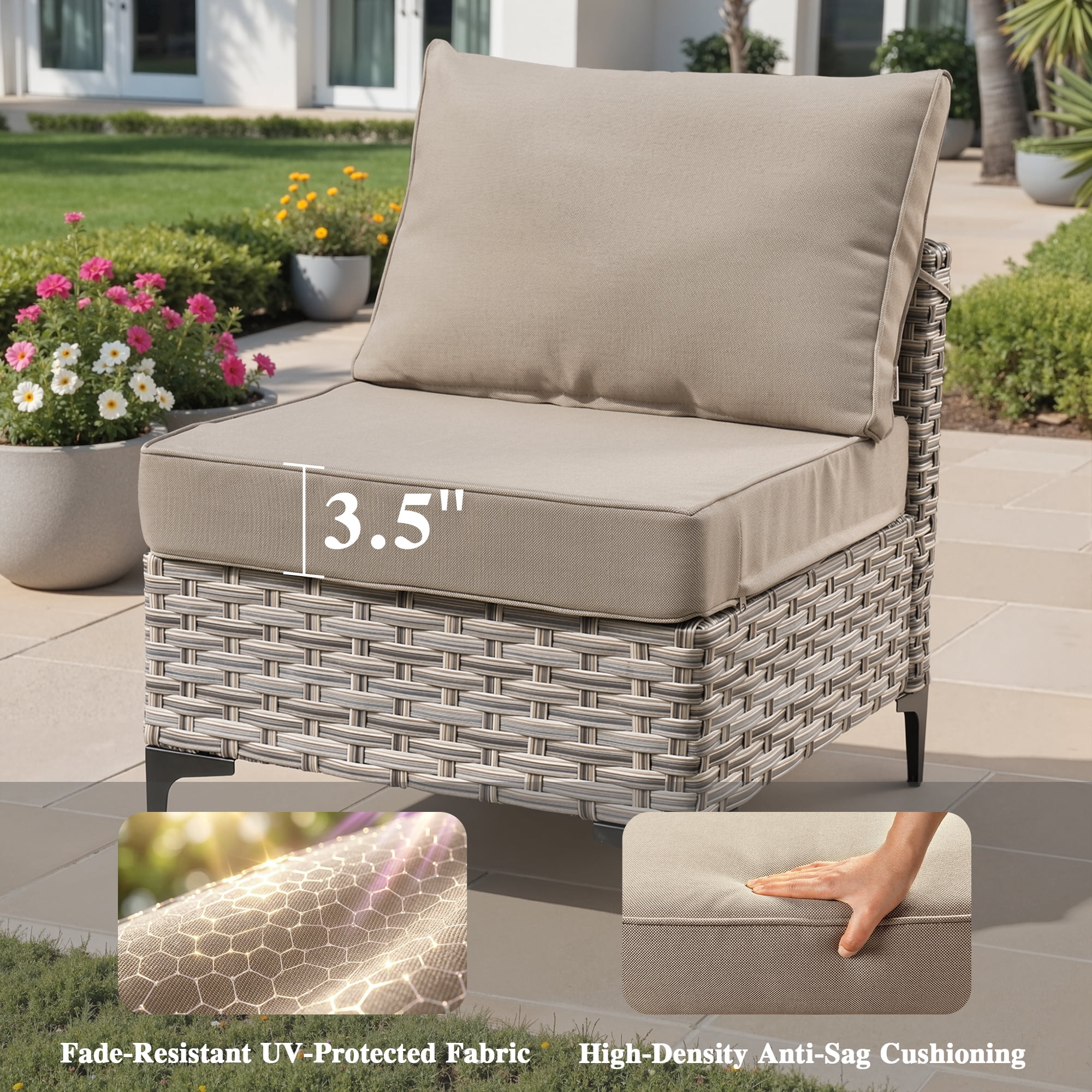Ovios 11 Pieces Patio Furniture Set All-Weather Wicker Outdoor Sectional with 54" Fire Pit, Swivel Chairs & Solar Table