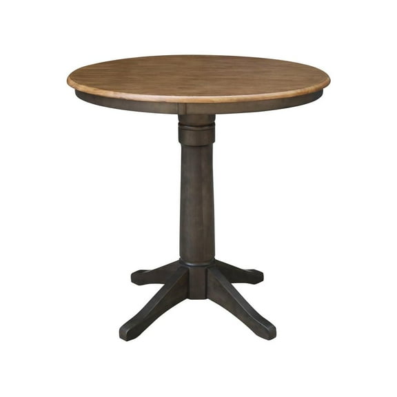30" Round Top Solid Wood Pedestal Table in Hickory/Washed Coal - Counter Height