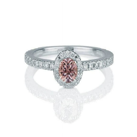 1.50 carat Round Cut Morganite and Diamond Halo Engagement Ring in 10k White Gold