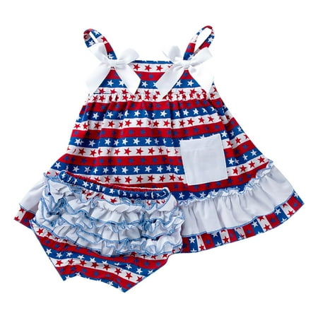 

BJUTIR Girls Summer Outfits Children S Wear Suspender Dress Set Independence Day Snowflake Pattern Shorts Casual Out