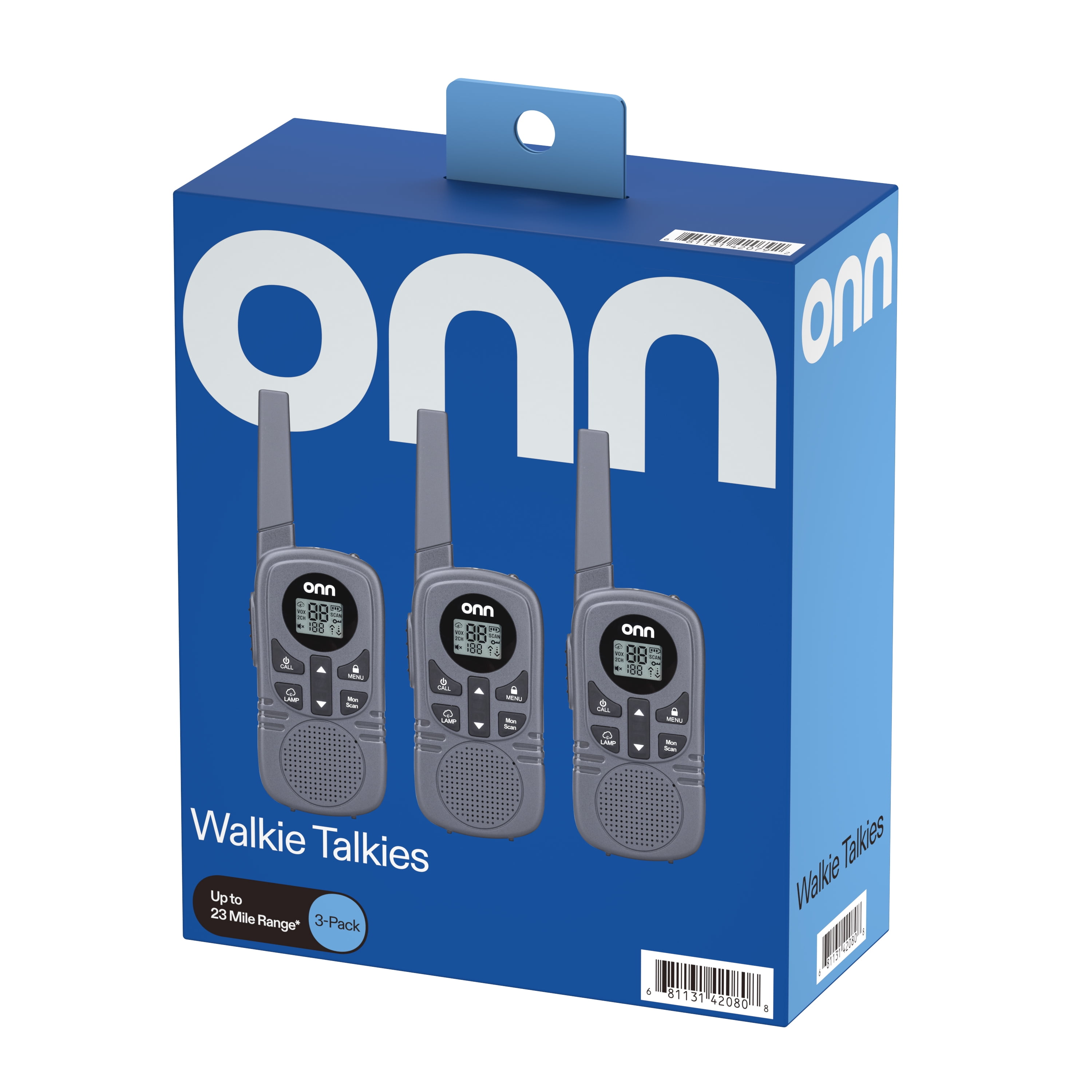 onn Two Way Radios with LED Light, 22 FRS Channels and 23 mile Range Walkie Talkies, 3 Count