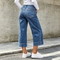 thumbnail image 6 of Capri Jeans for Women High Waisted Wide Leg Trendy Strechy Loose Straight Cropped Denim Jeans Pants with Pockets Blue-D XL(XL), 6 of 8