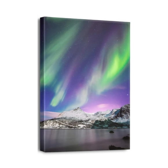 Northern Lights Display Aurora Scenery Canvas Wall Art for Bedroom, Office, Living Room (12x16inch)