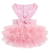 Dog Dress Stylish Puppy Princess Dress Spring Pet Clothing Apparel Cute Fluffy Skirt with Bowknot for Small Dogs Daily Wear Home Party for Teddy Chihuahua Poodle Maltese(S,Pink)