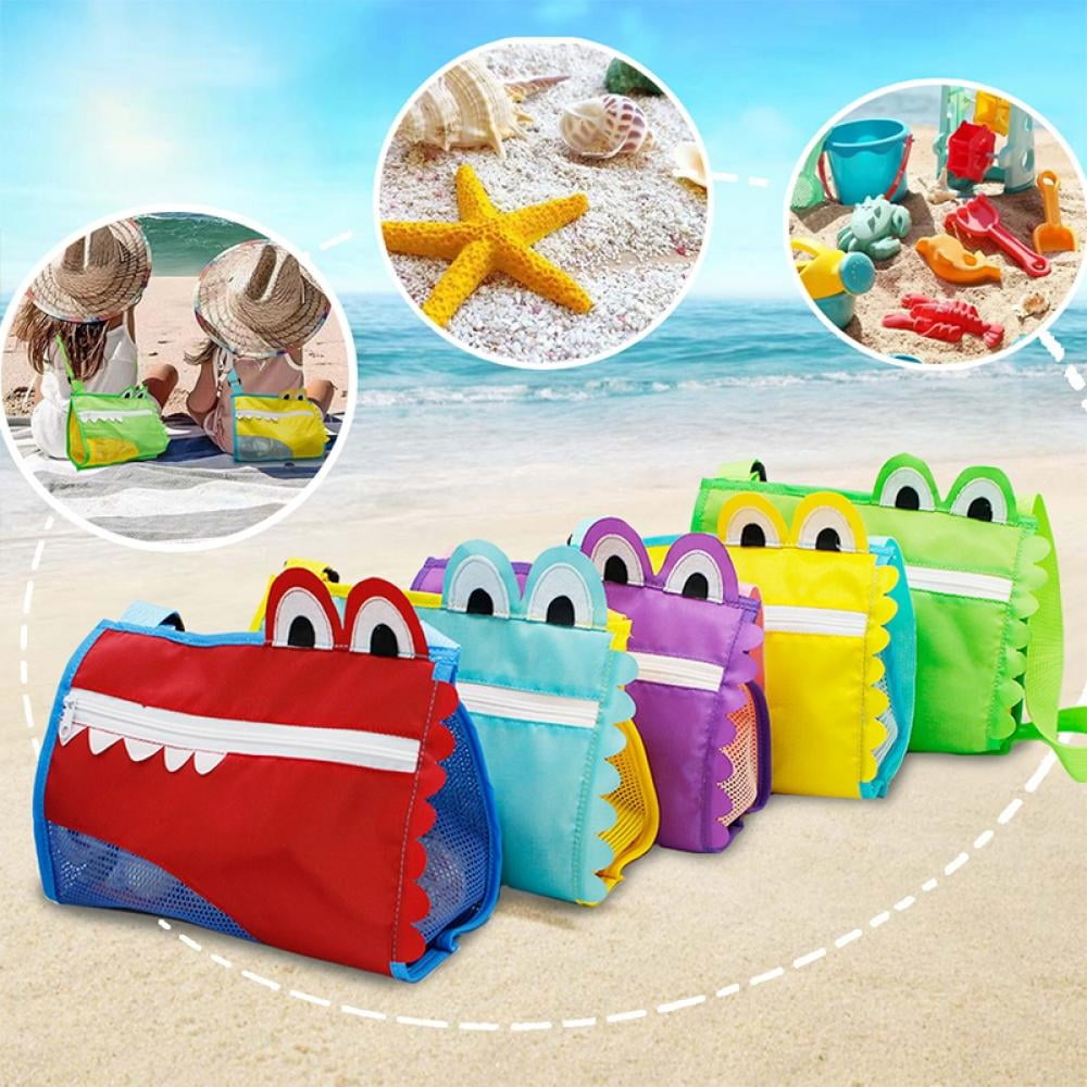 5 Pack Beach Toy Mesh Bag Kids Shell Collecting Bag Totes with Zipper for Holding Shells Cartoon