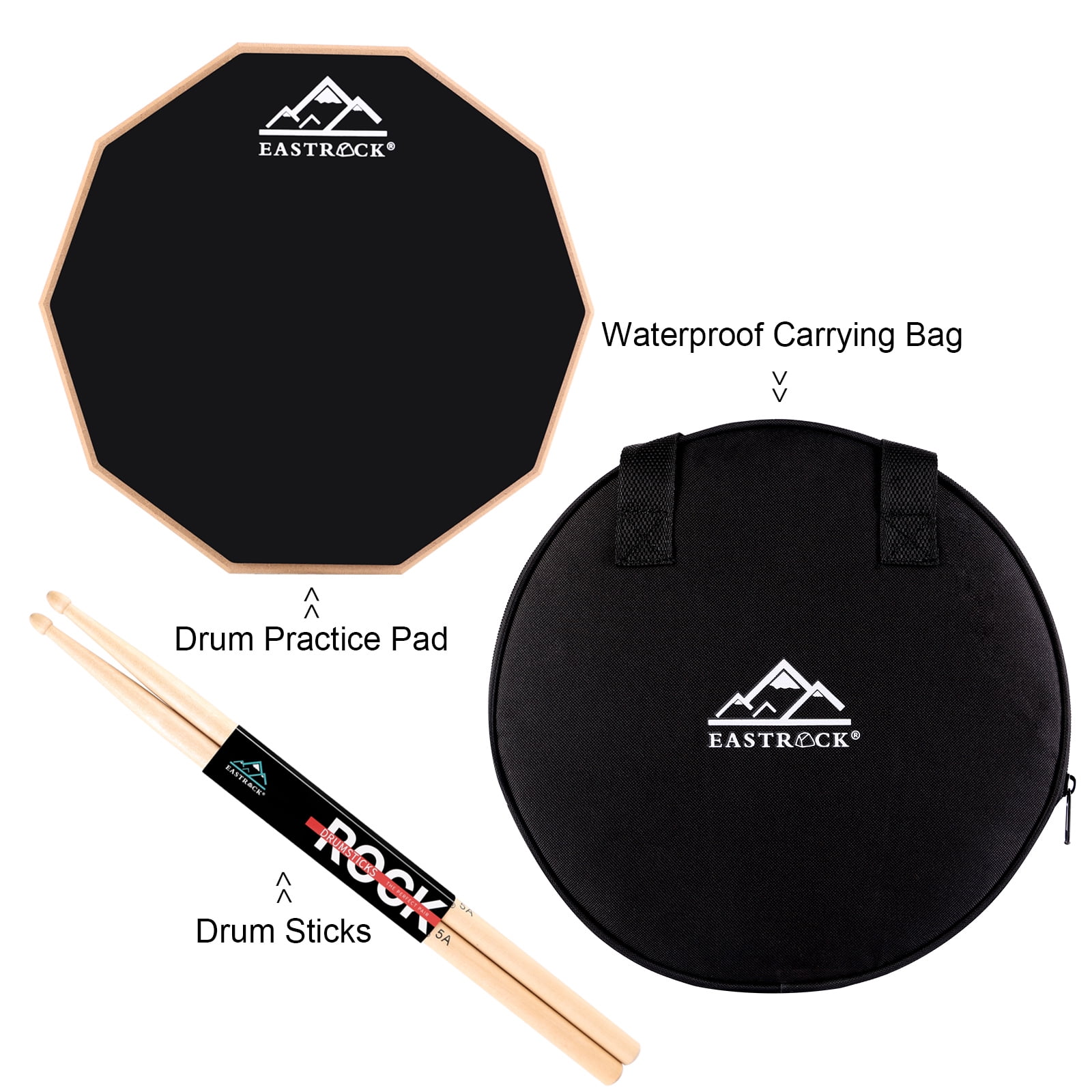EASTROCK Drun Practice Pad 12 Inch Double Silicone Surface Silent Practice Drum Pad for Beginner Black with Sticks & Bag