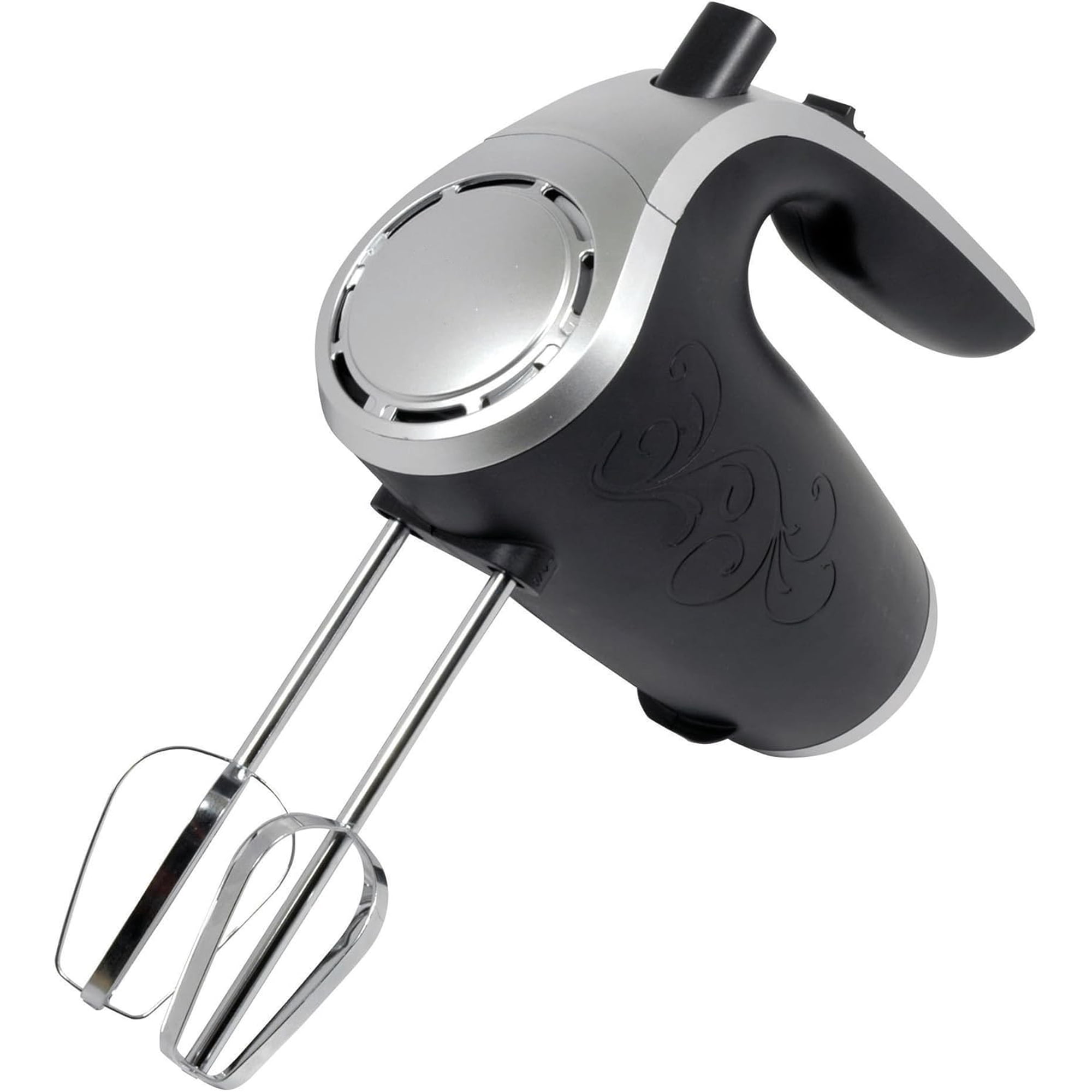 5-Speed 150-Watt Hand Mixer with Stainless Steel Beaters, Dough Hooks and Storage Case, Black with Silver Accents