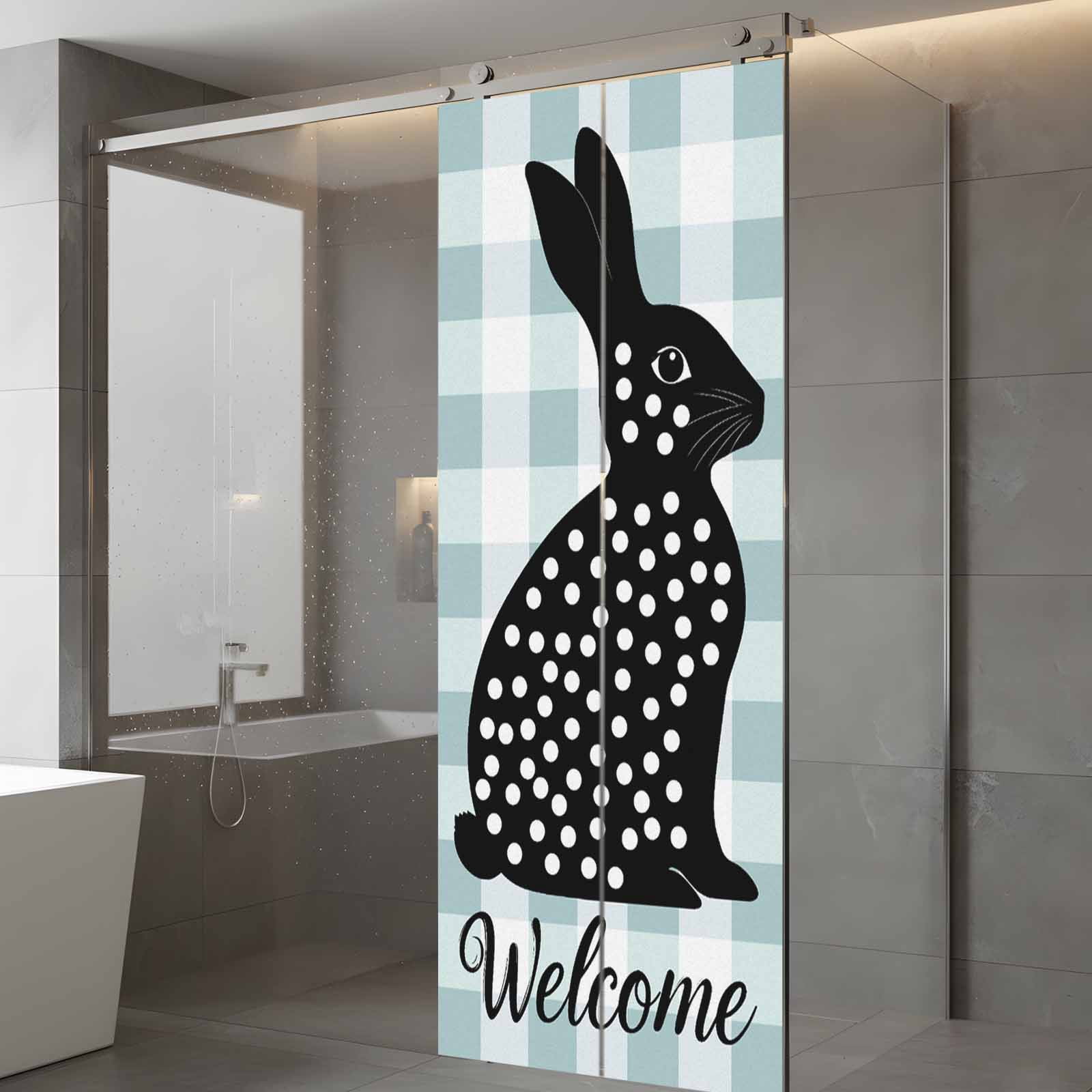Easter Rabbit Window Privacy Film, Bunny Welcome Frosted Glass Window Clings Static Cling UV Heat Blocking Reusable Door Sticker for Bathroom 23.6 x 59 Inch