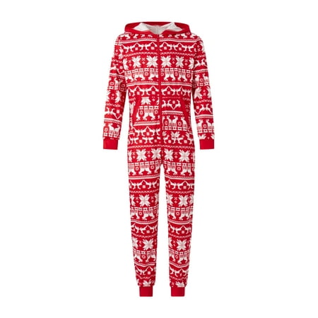 

Sunisery Family Matching Christmas Pajamas t Snowflake Deer Print Sleepwear Hooded Jumpsuit Long Sleeve Zip-Up Holiday Loungewear