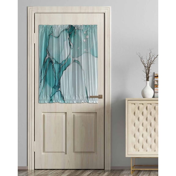 Turquoise Marble Blackout Curtains, French Door Curtains for Door Window, Nature Marble Crack Country Retro Privacy Drapery for Patio/Sidelight Doors, 1 Panel with Tieback, 54 x 40 Inches