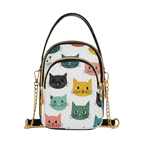 Vzayyk Crossbody Handbag With Detachable Chain Strap Multi-Zipper Pockets Kitty