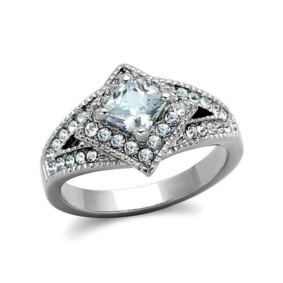 Women's Stainless Steel 316 Cushion Cut 1 Carat Cubic Zirconia Engagement Ring Size 7