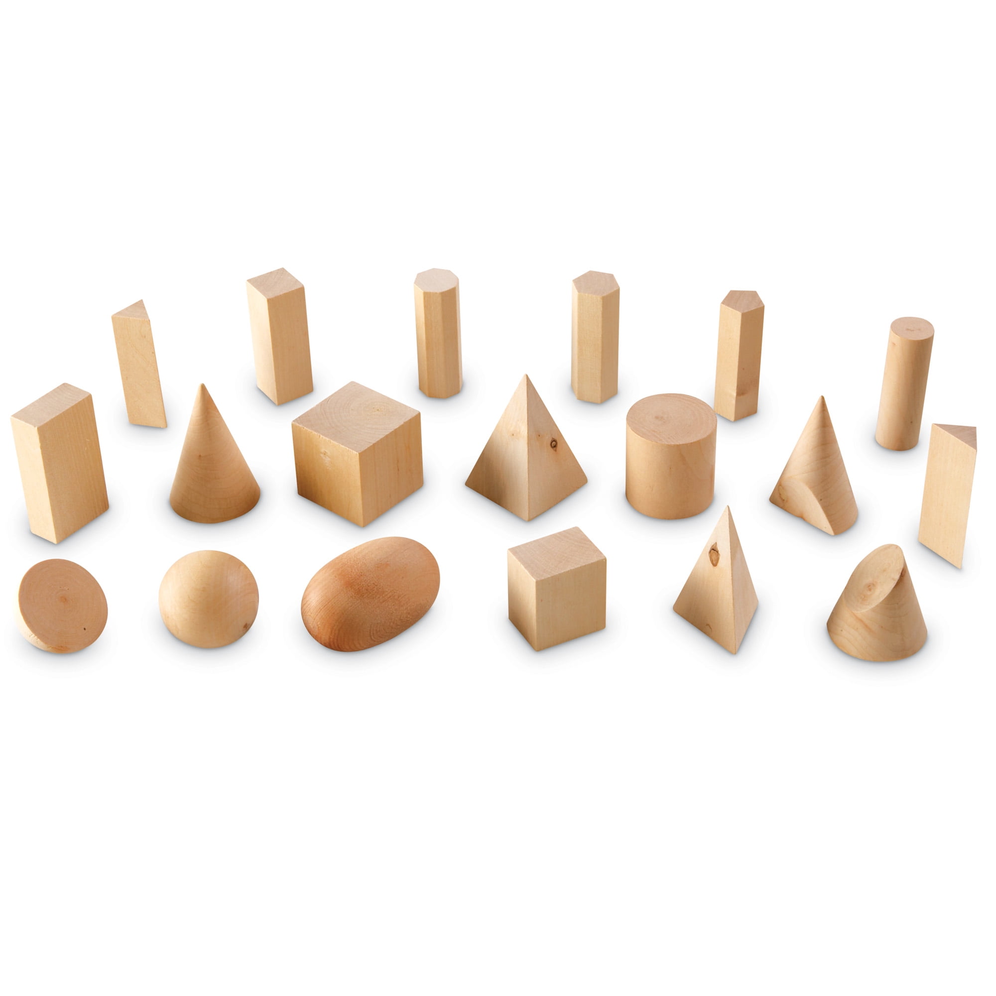 Learning Resources Wood Geometric Solids, Math Classroom Accessories, Set Of 19, Ages 9+