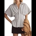 thumbnail image 3 of Camisas A Rayas con Botones para Mujer, Blusa Plisada de Corta con Corsé, Informal, de Verano. Rayas de Café S, 3 of 8