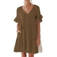 thumbnail image 4 of Women Casual Summer Dresses Dress Sweet Cute V-Neck Dress Pocket Short Sleevele Ruffle Dress, 4 of 8