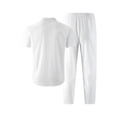 thumbnail image 6 of Mens 2 Piece Linen Set Summer Beach Button Down Short Sleeve Work Shirt Long Pant Vacation Casual Outfit Size 3XL White, 6 of 6