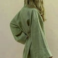 thumbnail image 3 of Kimono Cardigan Col en V pour Femmes Mini Robe Coton Lin Manches Longues Ceintures Robes Style Robe Lacets Vestidos Amples, 3 of 13