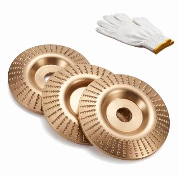 Wood Grinding Disc for Angle Grinder – 3 Pack 4" Carving and Sanding Wheels for Shaping, Polishing, and Cutting Wood, with 1 Pair Gloves