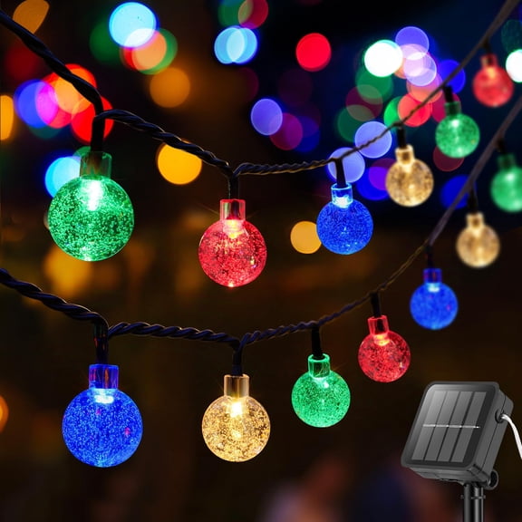 20FT Solar String Lights Outdoor, 30 LED Crystal Globe Lights with 8 Lighting Modes, Solar Powered Patio Hanging Lights for Garden, Camping & Party Decoration (Multicolor)