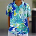 thumbnail image 2 of TSADFHJI T-Shirts Grande Taille pour Femmes, Mode Rétro Colorée, Col Rabattu, Manches Courtes, Bleu, 2 of 5
