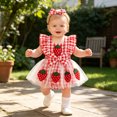 thumbnail image 2 of RMGVDSD Baby Girl Romper Plaid Dress Ruffle Sleeveless Backless Bodysuits Strawberry Tulle Dresses Headband Infant Summer Clothes Set 3-6 Months, 2 of 6