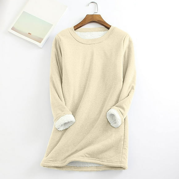 Women Fall Fashion Fleece Sweatshirts Long Sleeve Comfort Pullover Tops Plush Warm Winter Fuzzy Blouses