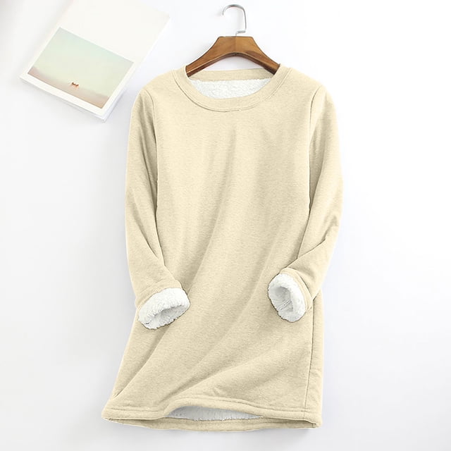 Chandails en Molleton pour Femmes, Mode d'Automne, Manches Longues, Chandail Confortable à Enfiler, Hauts en Peluche Chauds, Blouses Duveteuses d'Hiver