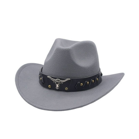ZHOUCHANKIDS Classic Western Cowboy Cap for Men Womens Wide Brim Fedora Cowgirl Hat Grey One Size