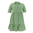 thumbnail image 4 of SMihono Women's Plus Size Button Down Short Shirt Dress Collared V Neck Short Sleeve A-Line Casual Flare Lapel Mini Dress Army Green XL, 4 of 5