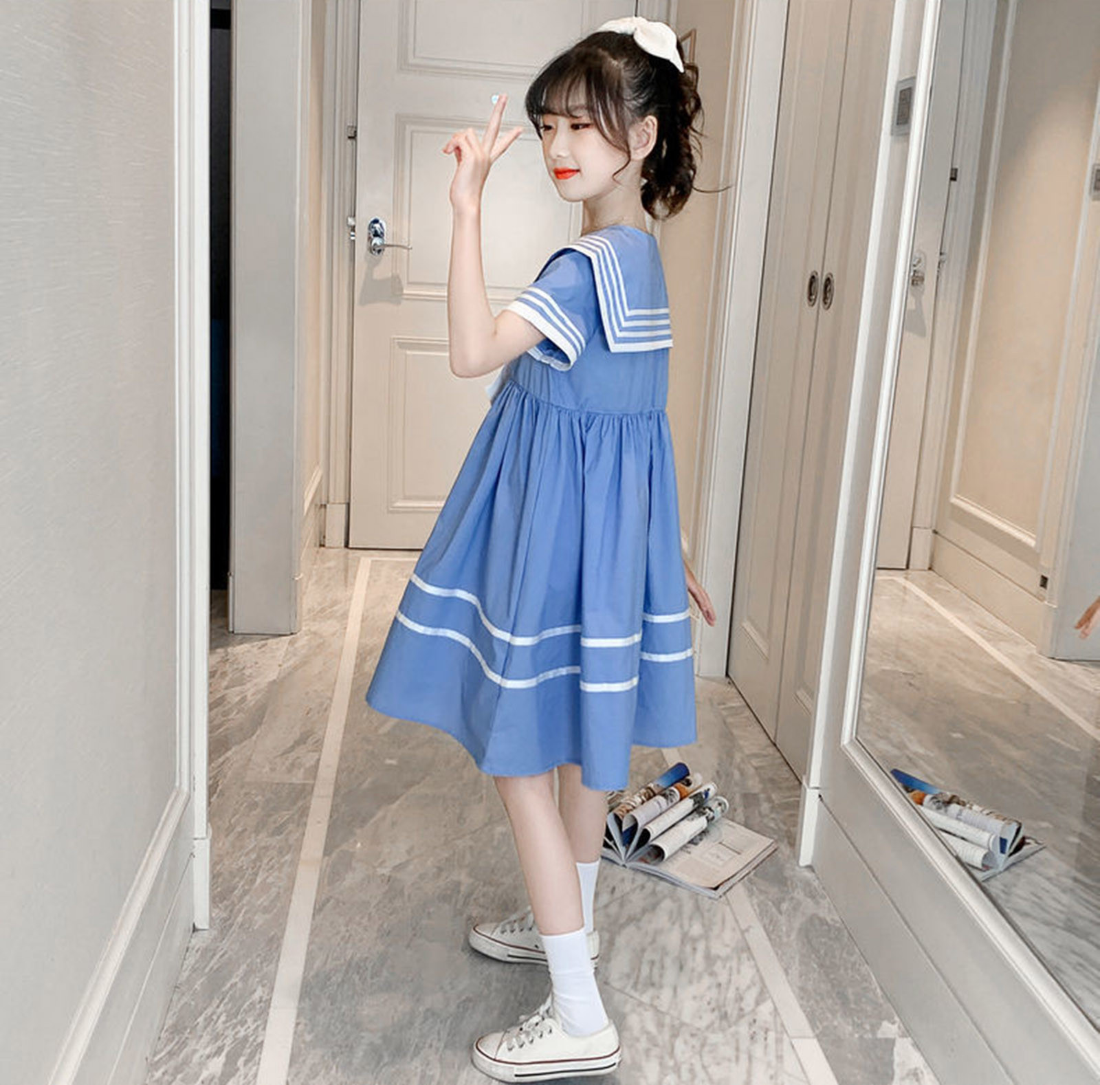 A2Z 4 Kids Girls Blue Floral Off Shoulder Skater Dress – Summer Party, 7-13 Years
