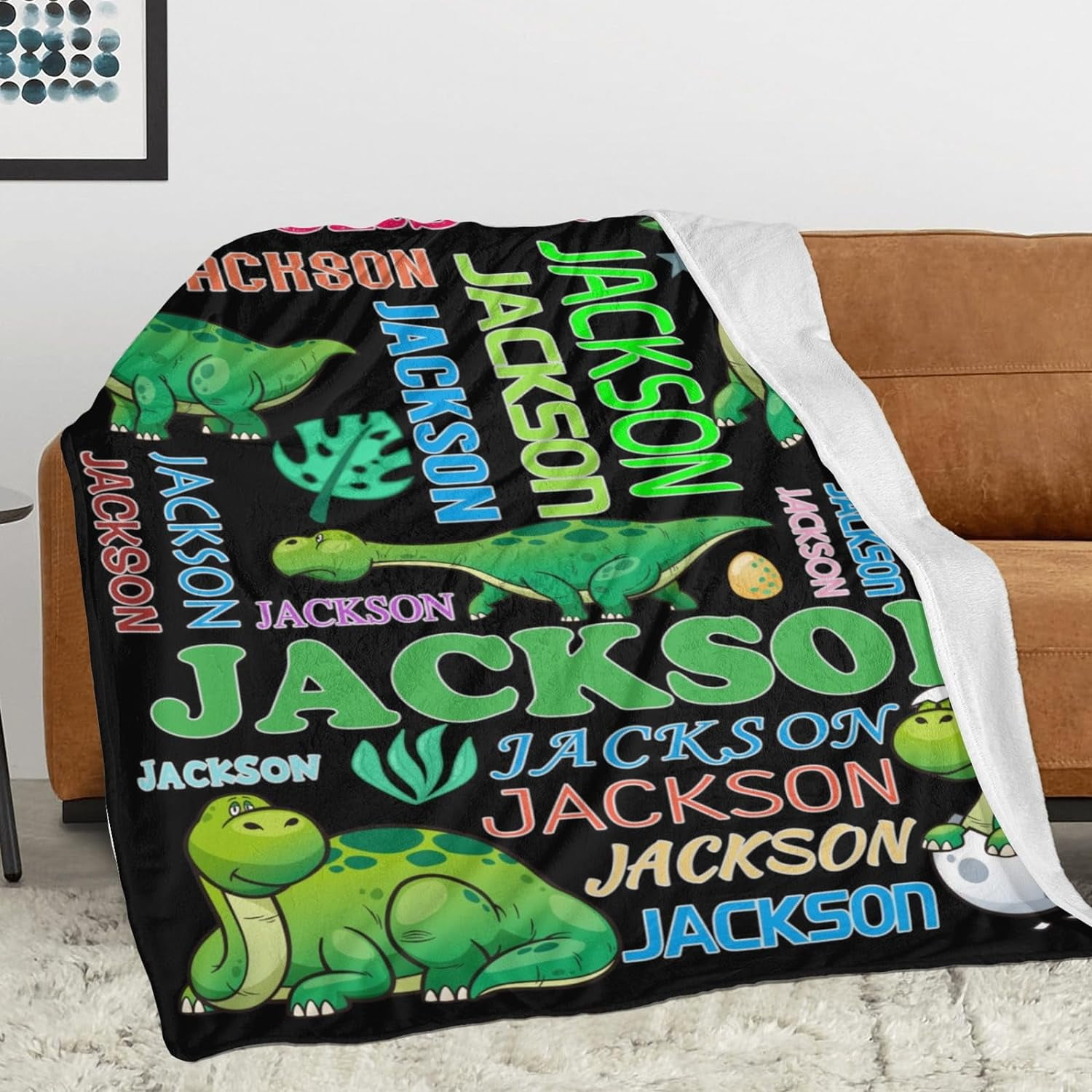 Personalized Dinosaur Blanket for Kids, Custom Dino Throw Blanket with Name for Boys and Girls, Toddler Bed, Room & Bedroom Decor, Unique Blankets for Children