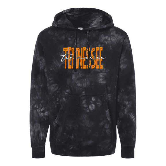 Trenz Shirt Company Womens Tennessee Team Color Orange and White Football Team Name Cursive Tie-Dye Hoodie-Black-small
